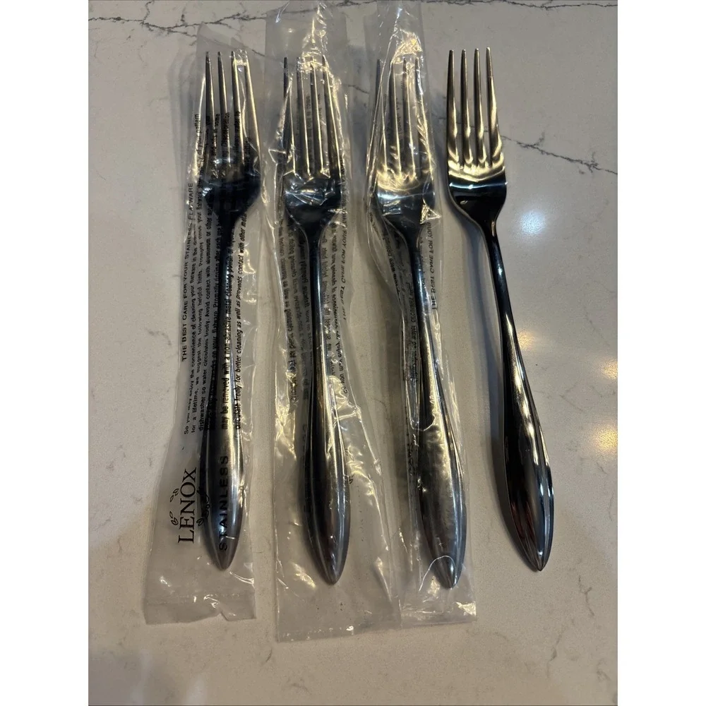 Lenox SCULPT Stainless Glossy Flatware Set Of 4 Dinner Forks 8